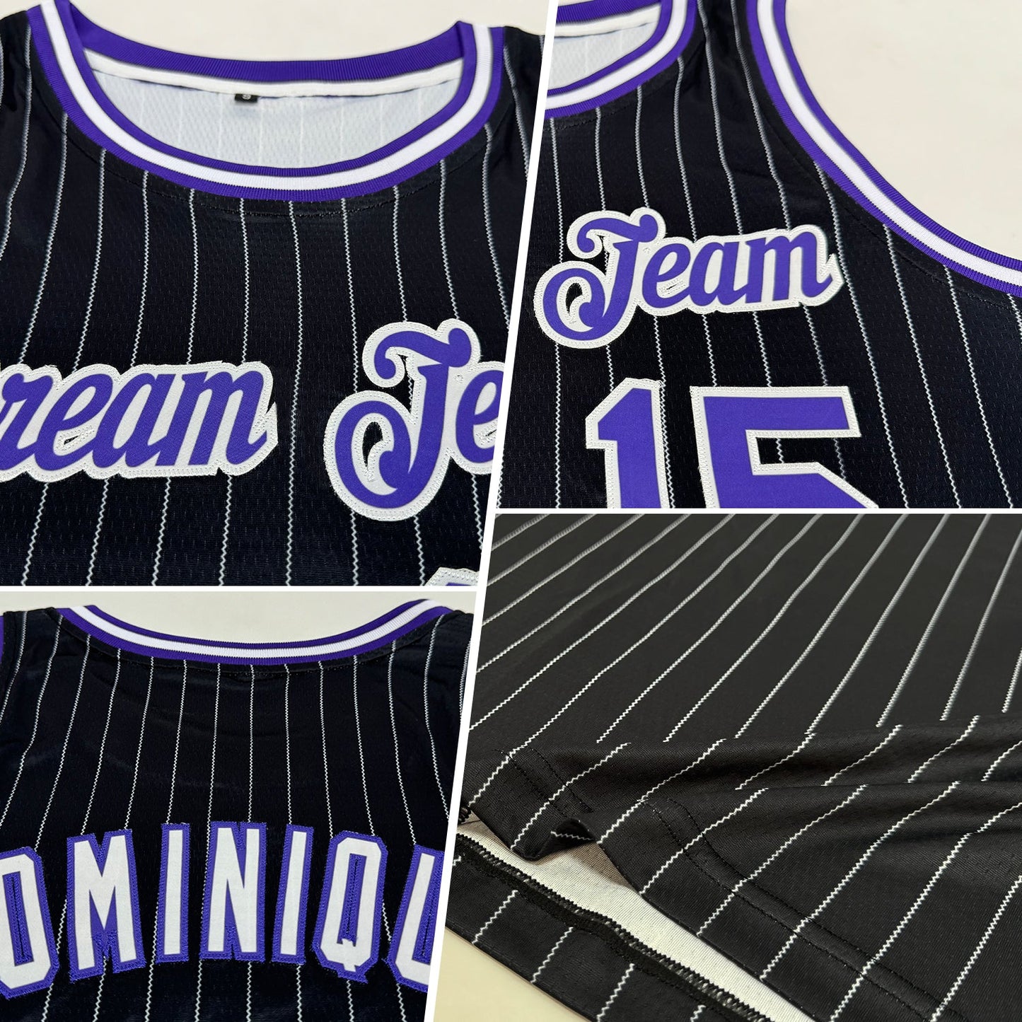 Custom Black White Pinstripe Purple-White Authentic Basketball Jersey view 2