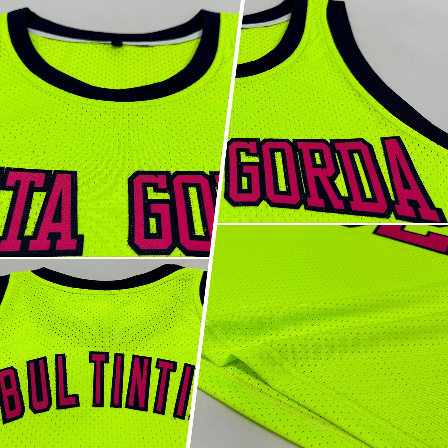 Custom Neon Green Pink-Navy Authentic Throwback Basketball Jersey view 2