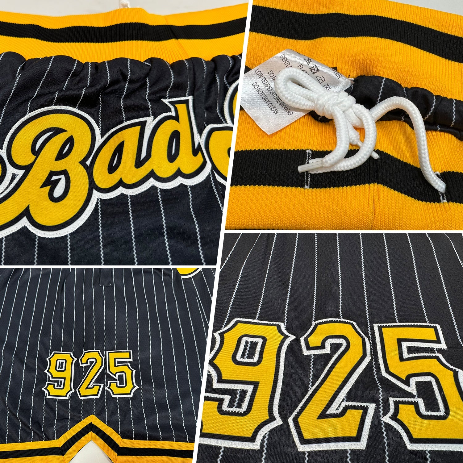 Custom Black White Pinstripe Gold-White Authentic Basketball Shorts view 2