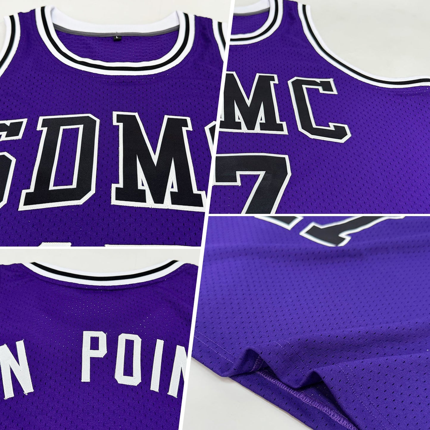 Custom Purple Black-White Authentic Throwback Basketball Jersey view 2