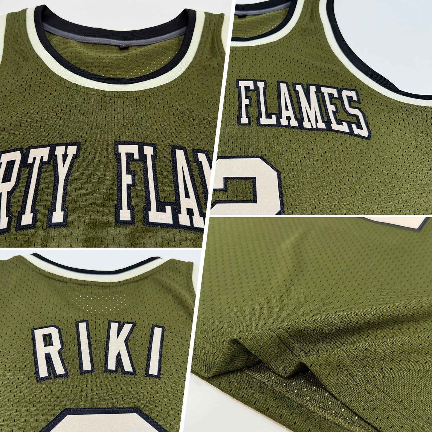Custom Olive Cream-Black Authentic Throwback Salute To Service Basketball Jersey view 2