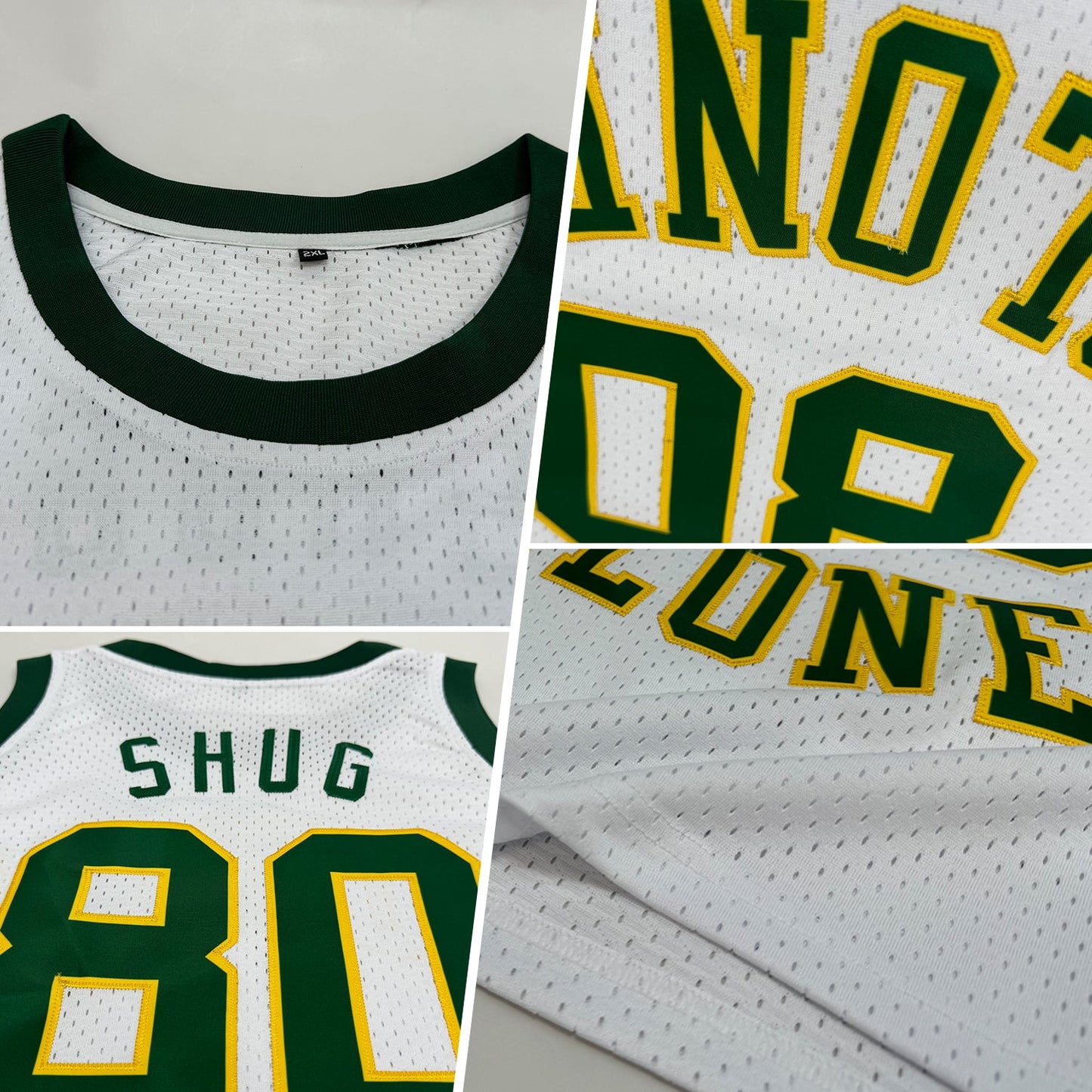 Custom White Green-Gold Authentic Throwback Basketball Jersey view 2