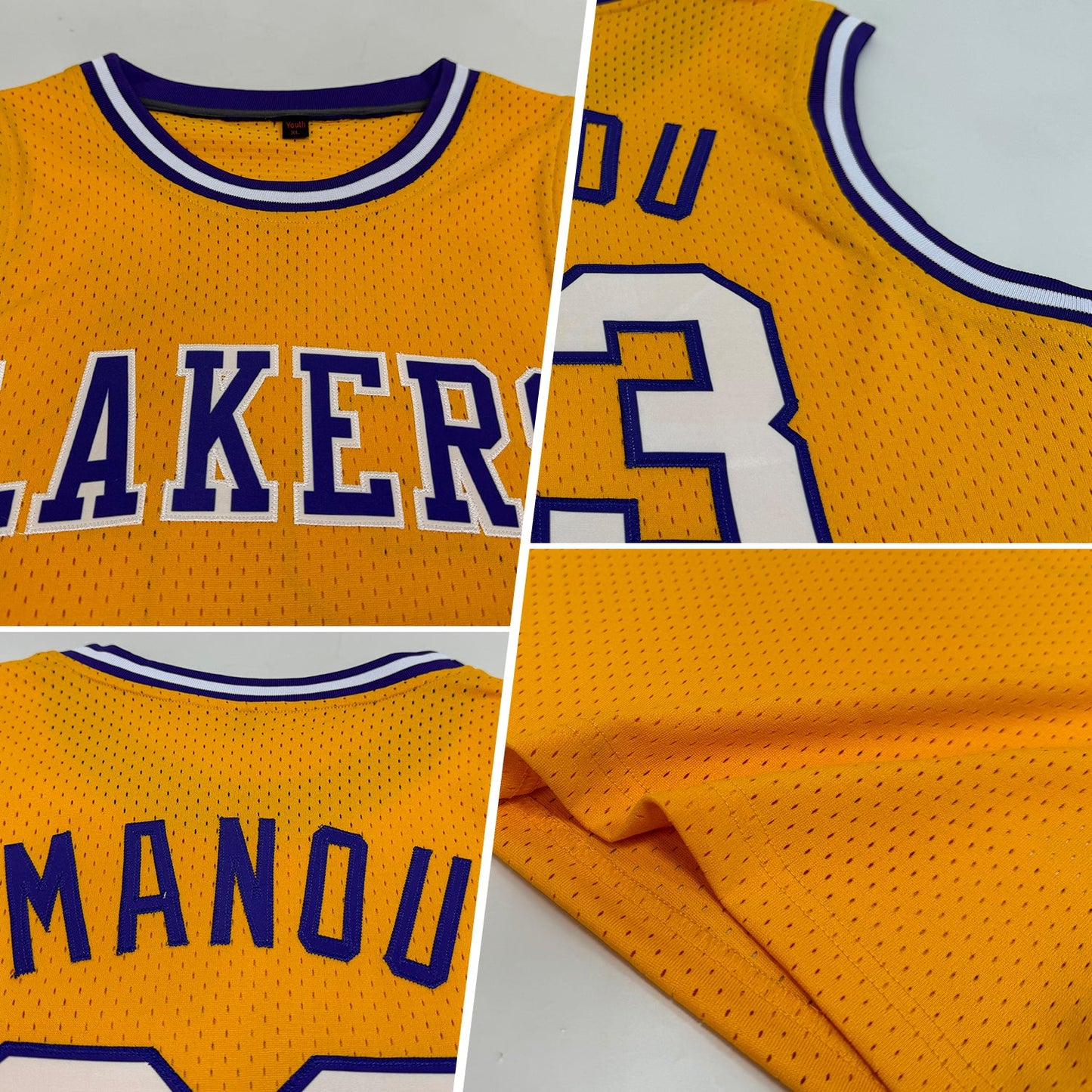 Custom Gold White-Purple Authentic Throwback Basketball Jersey view 2