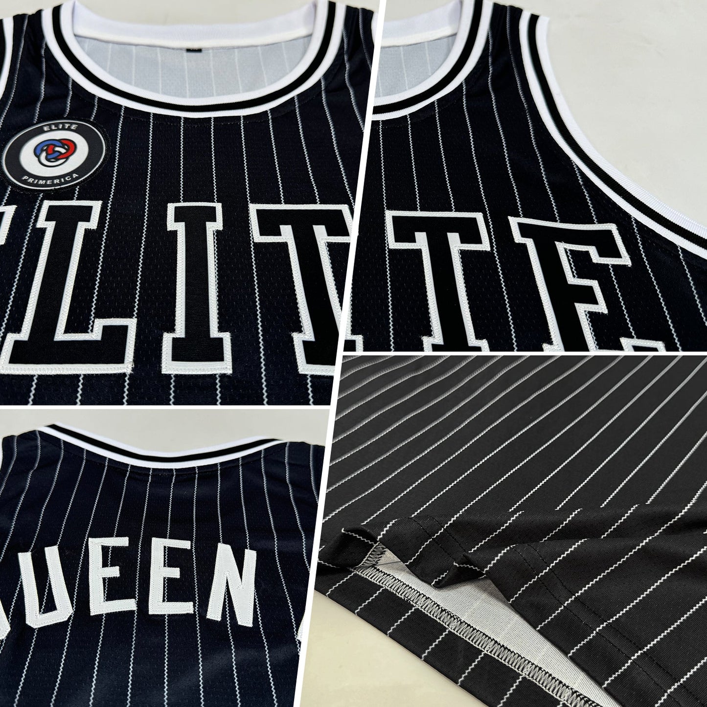 Custom Black White Pinstripe Black-White Authentic Basketball Jersey view 2
