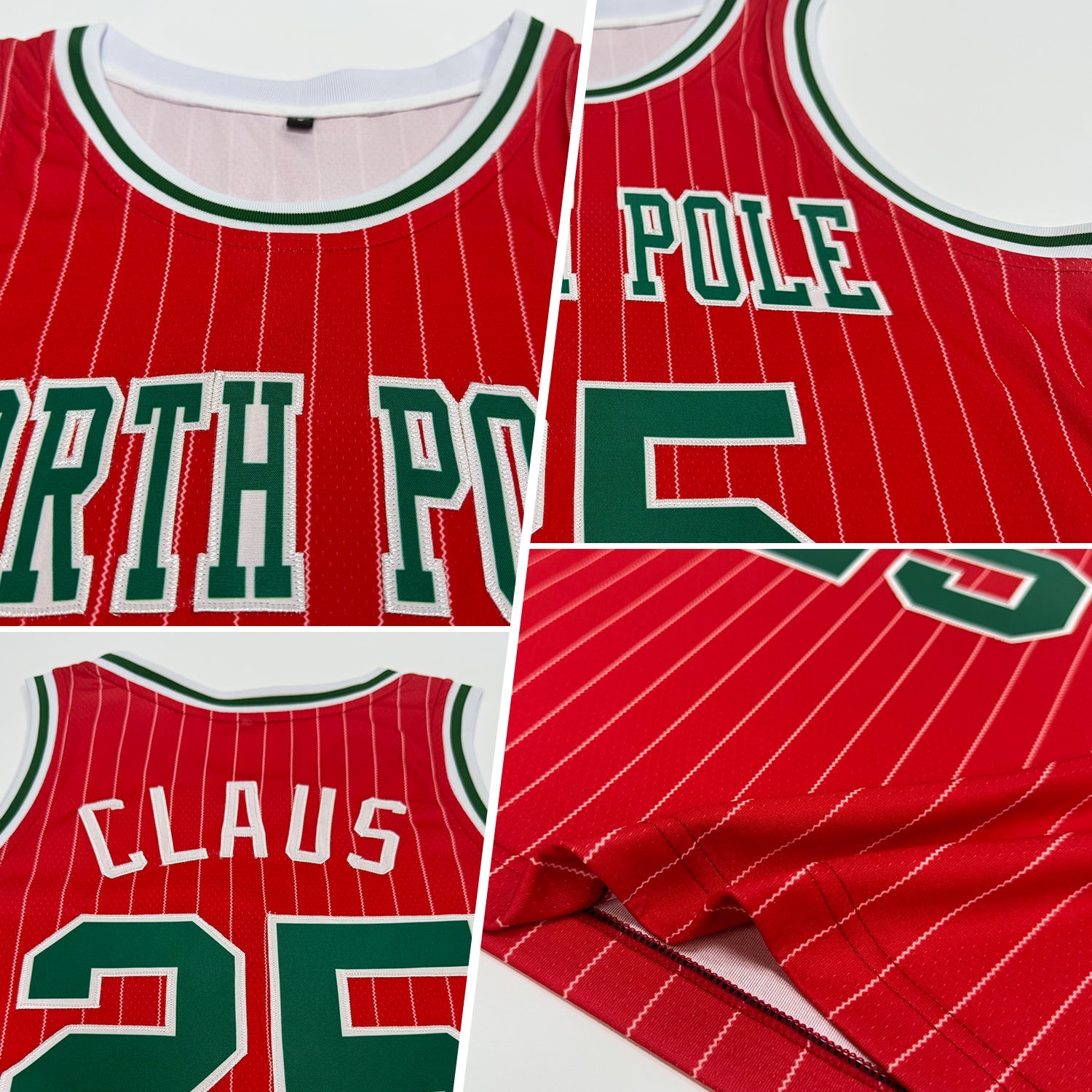 Custom Red White Pinstripe Kelly Green-White Authentic Basketball Jersey view 2