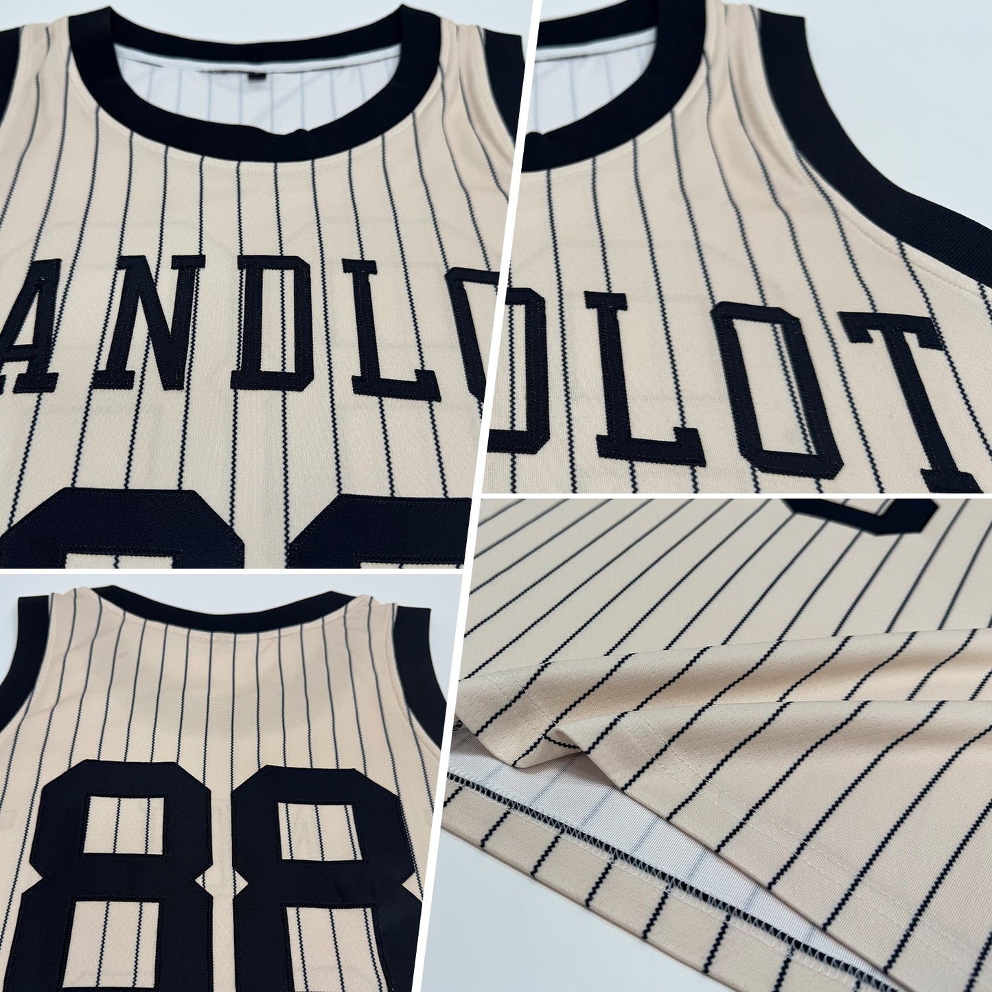 Custom Cream Black Pinstripe Black Authentic Basketball Jersey view 2