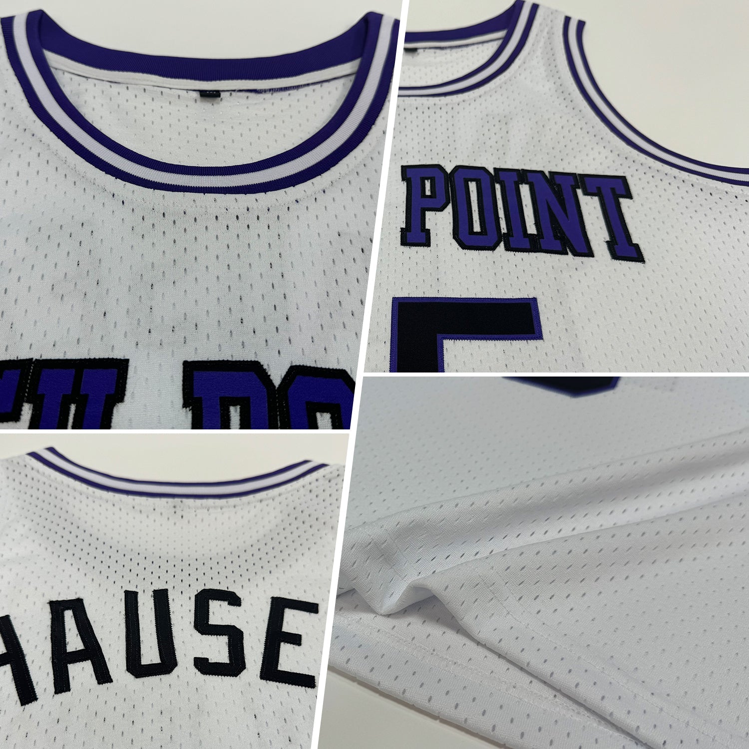 Custom White Black-Purple Authentic Throwback Basketball Jersey view 2