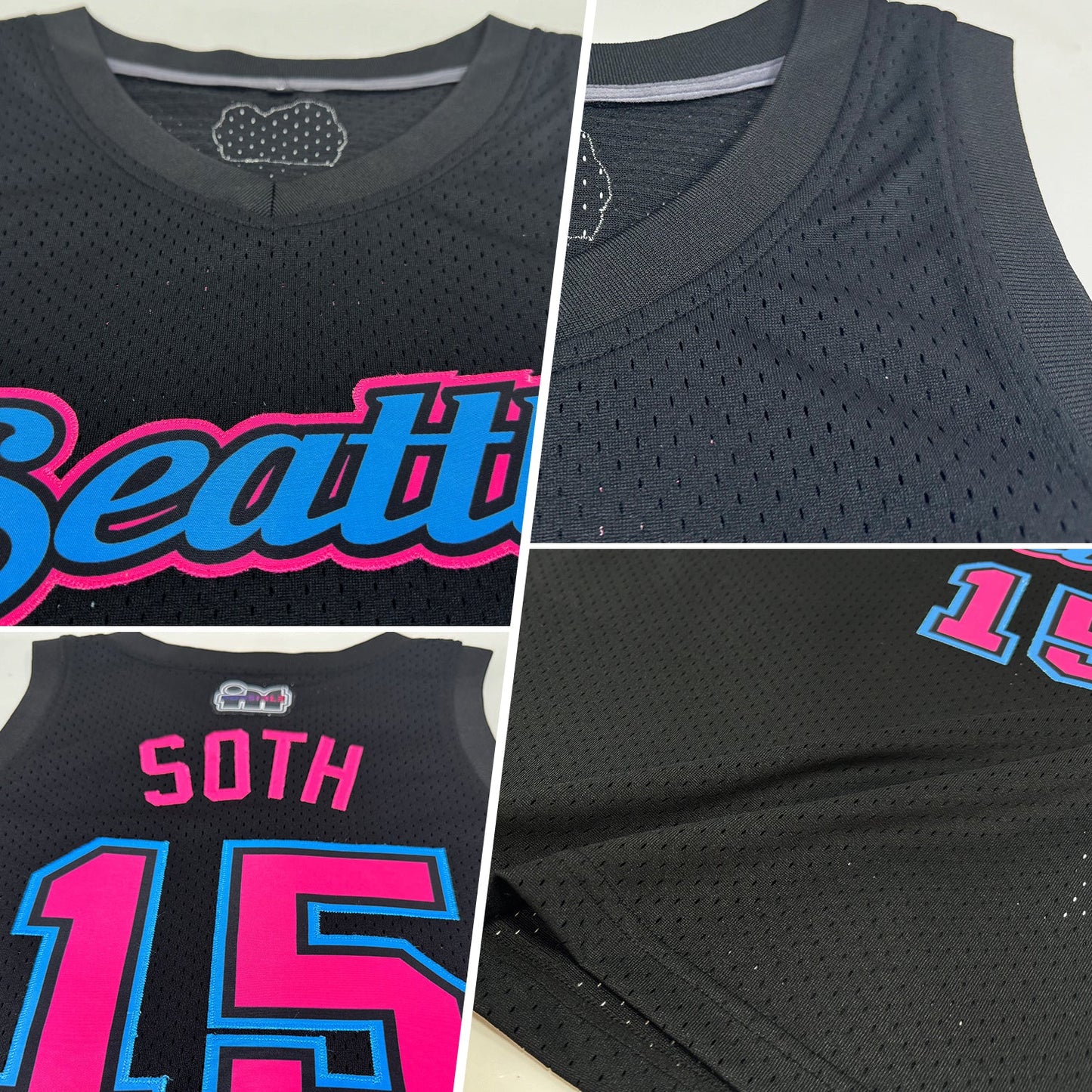 Custom Black Pink-Sky Blue Authentic Throwback Basketball Jersey view 2