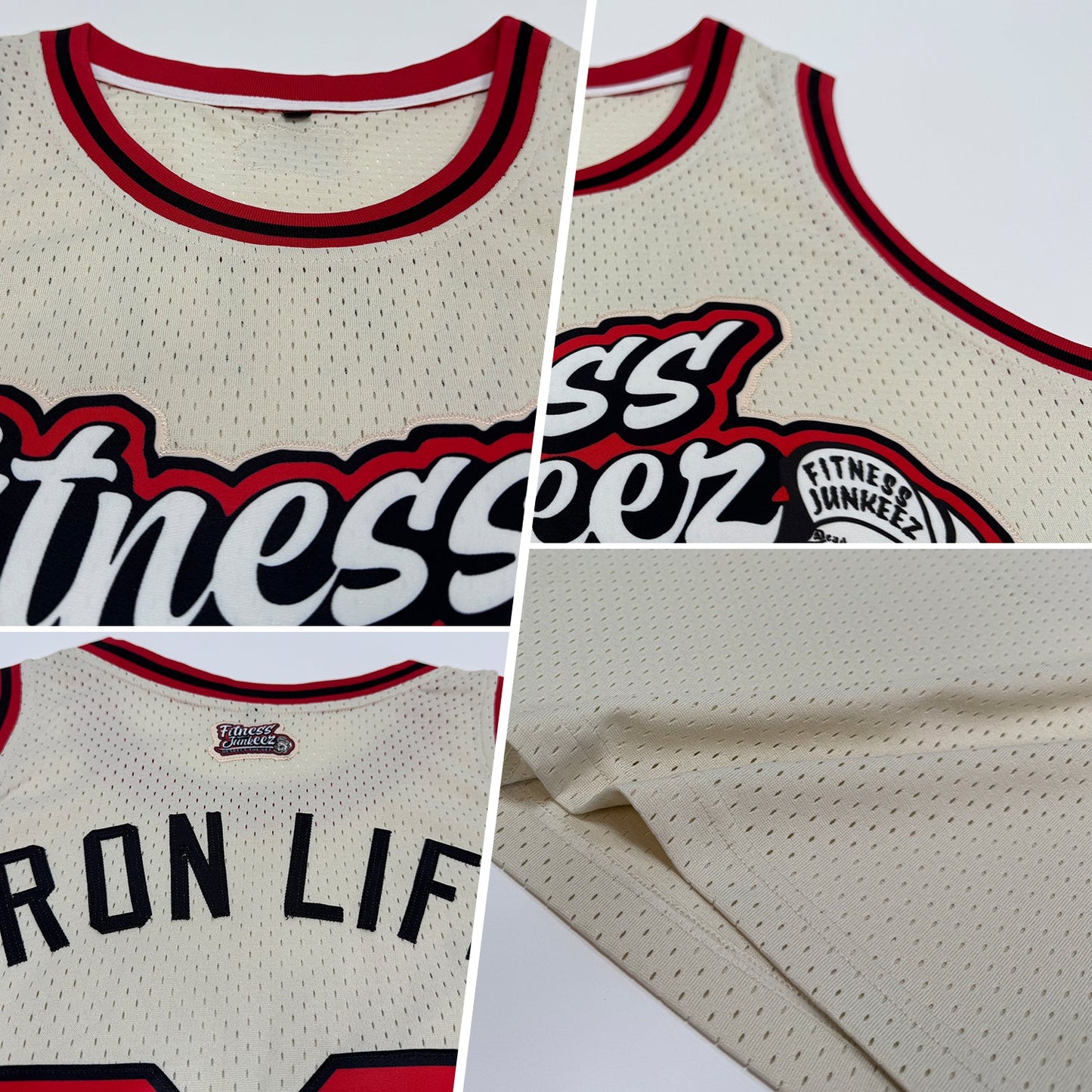 Custom Cream Red-Black Authentic Throwback Basketball Jersey view 2