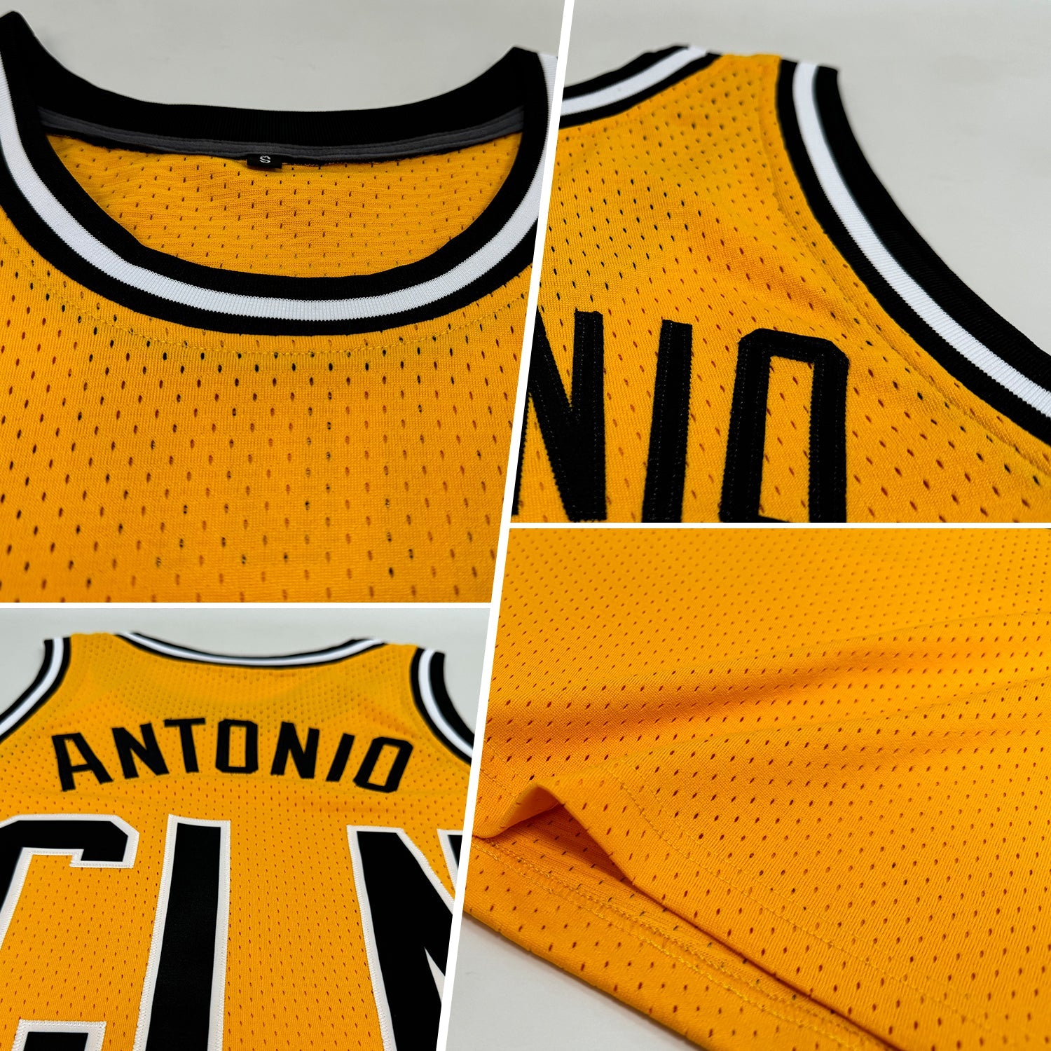 Custom Gold Black-White Authentic Throwback Basketball Jersey view 2