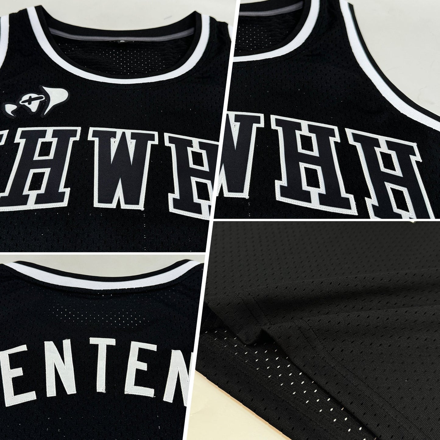 Custom Black Black-White Authentic Throwback Basketball Jersey view 2