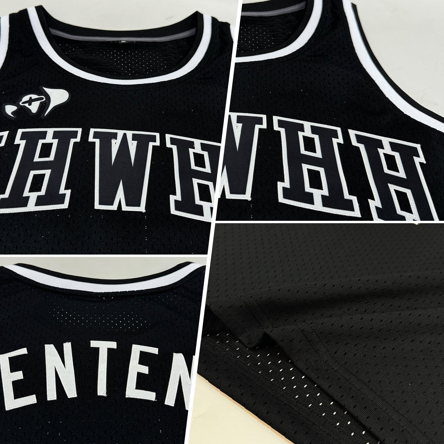 Custom Black Black-White Authentic Throwback Basketball Jersey view 2