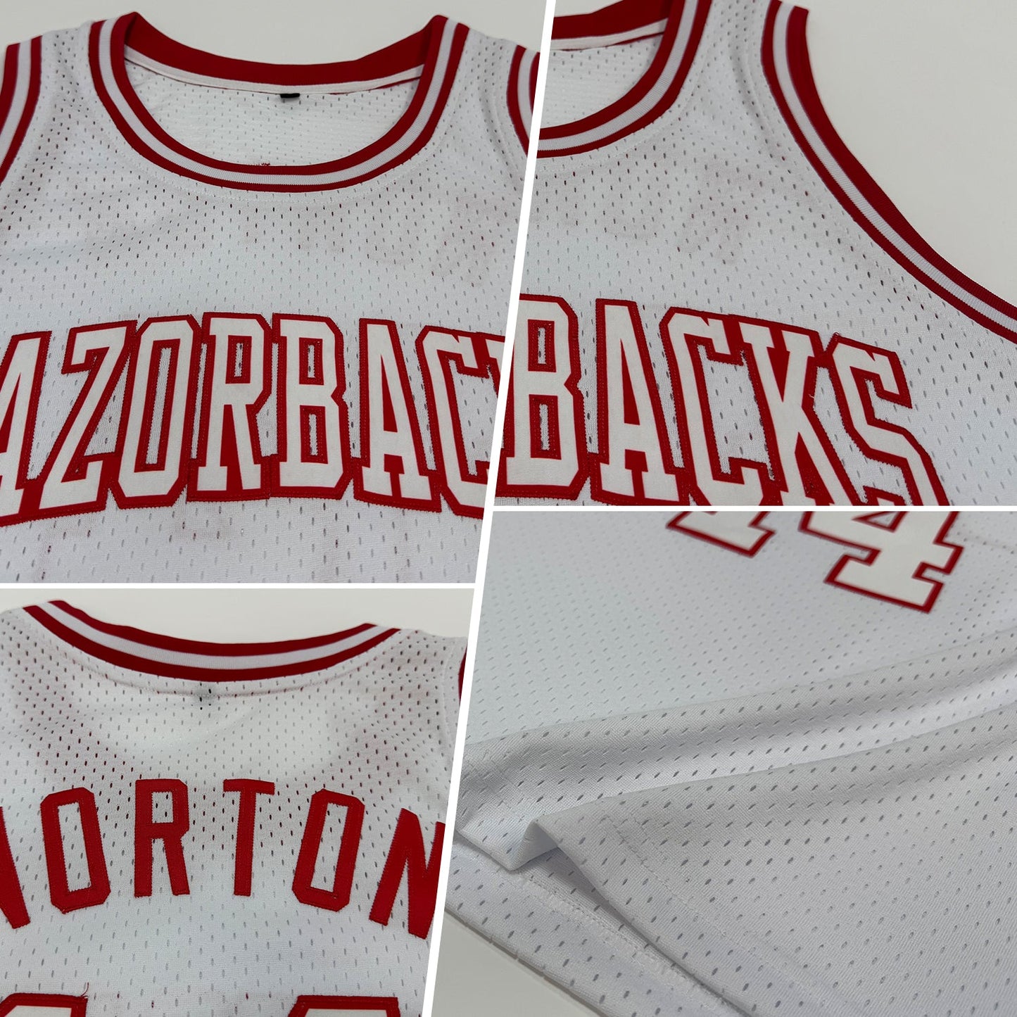 Custom White White-Red Authentic Throwback Basketball Jersey view 2