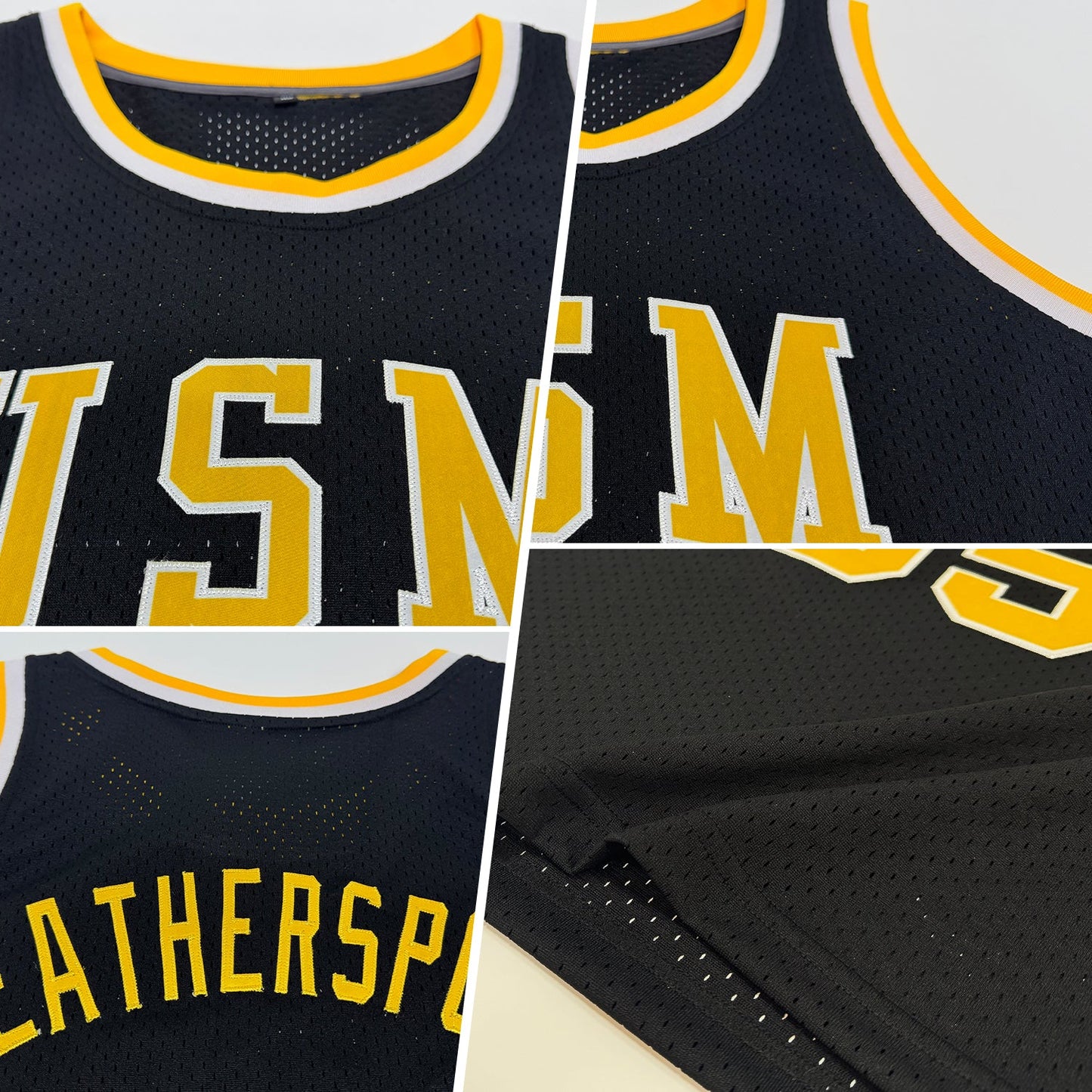 Custom Black Gold-White Authentic Throwback Basketball Jersey view 2