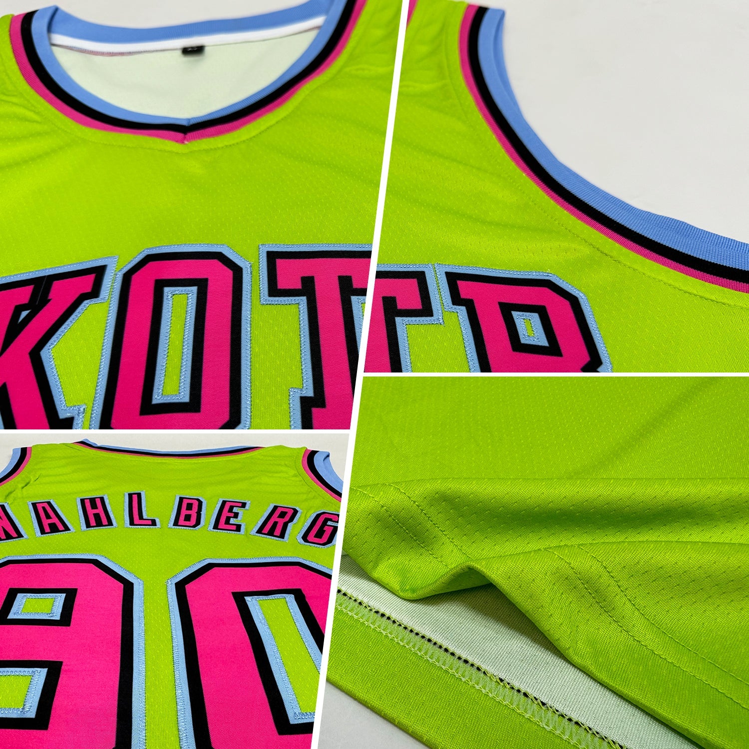 Custom Neon Green Pink-Light Blue Authentic Basketball Jersey view 2