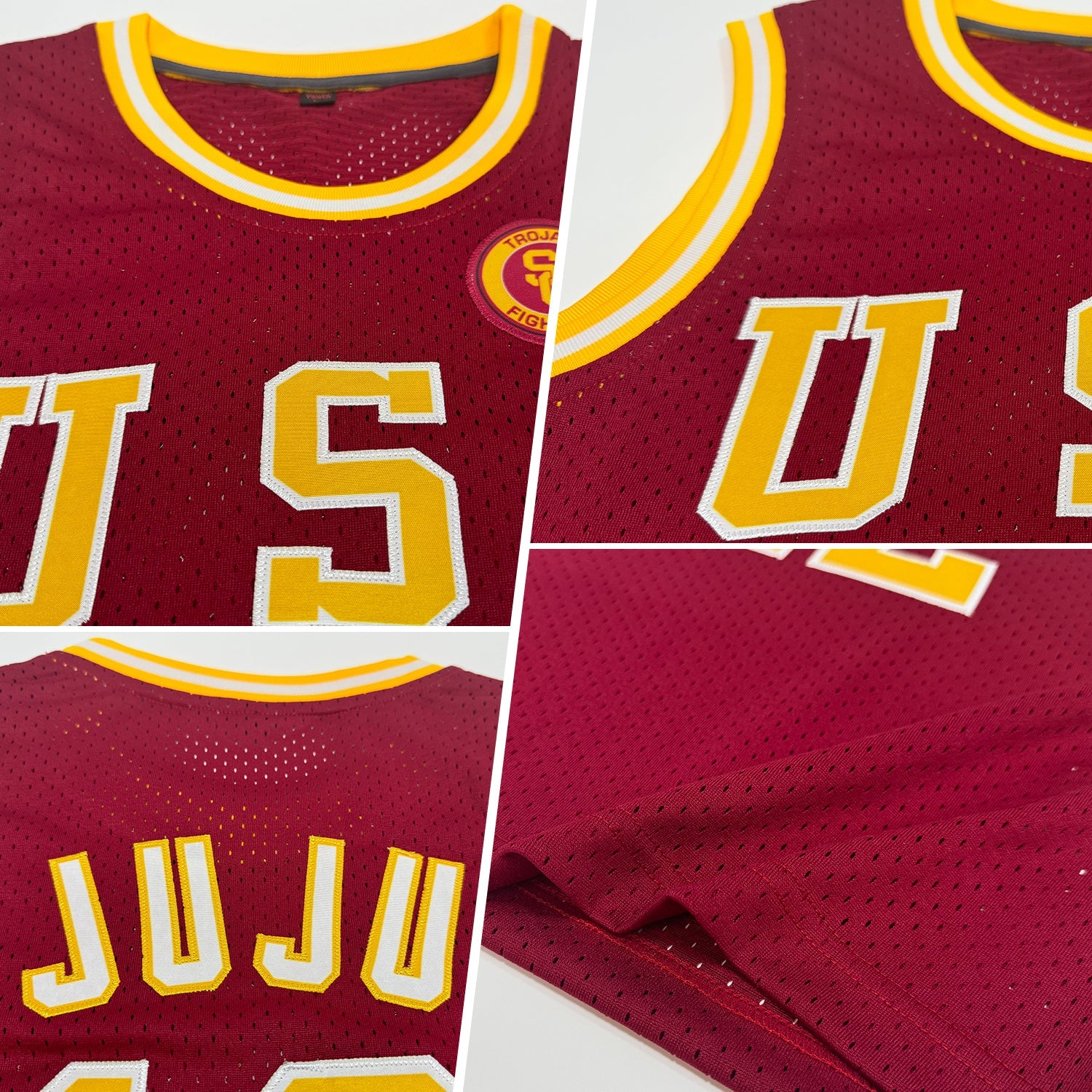 Custom Maroon Gold-White Authentic Throwback Basketball Jersey view 2
