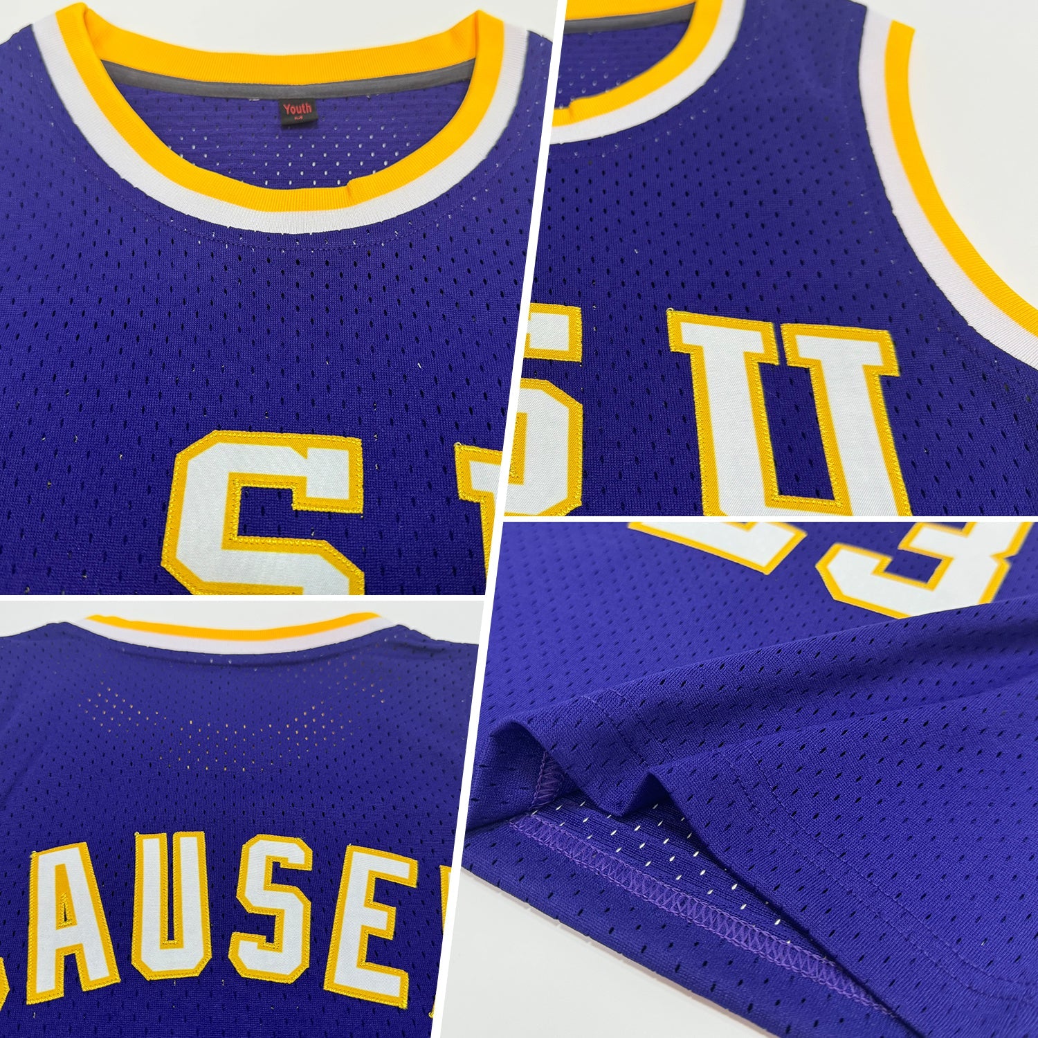 Custom Purple White-Gold Authentic Throwback Basketball Jersey view 2