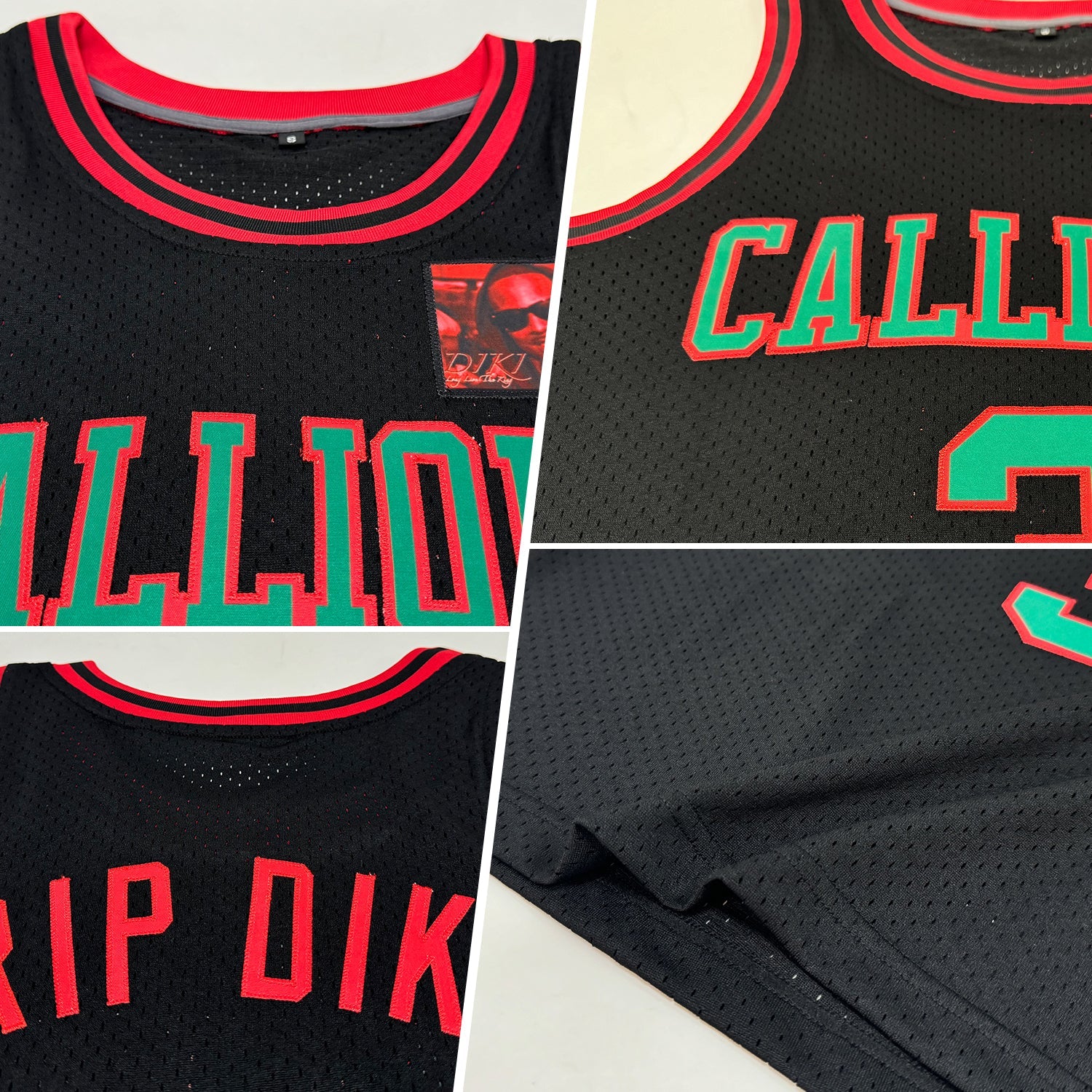 Custom Black Kelly Green-Red Authentic Throwback Basketball Jersey view 2