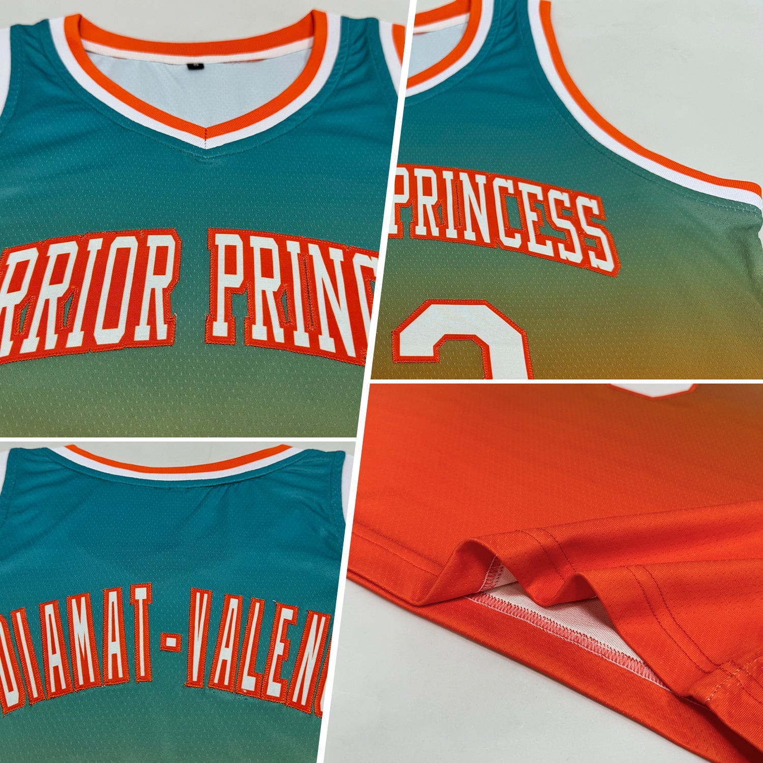 Custom Teal White-Orange Authentic Fade Fashion Basketball Jersey view 2