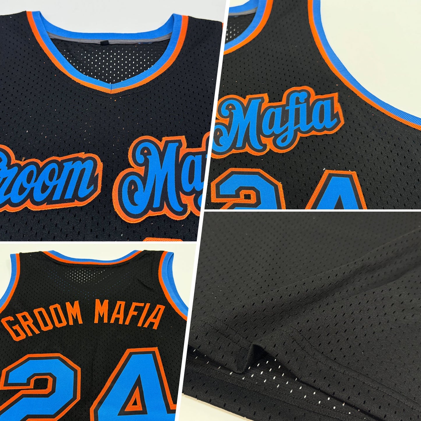Custom Black Blue-Orange Authentic Throwback Basketball Jersey view 2