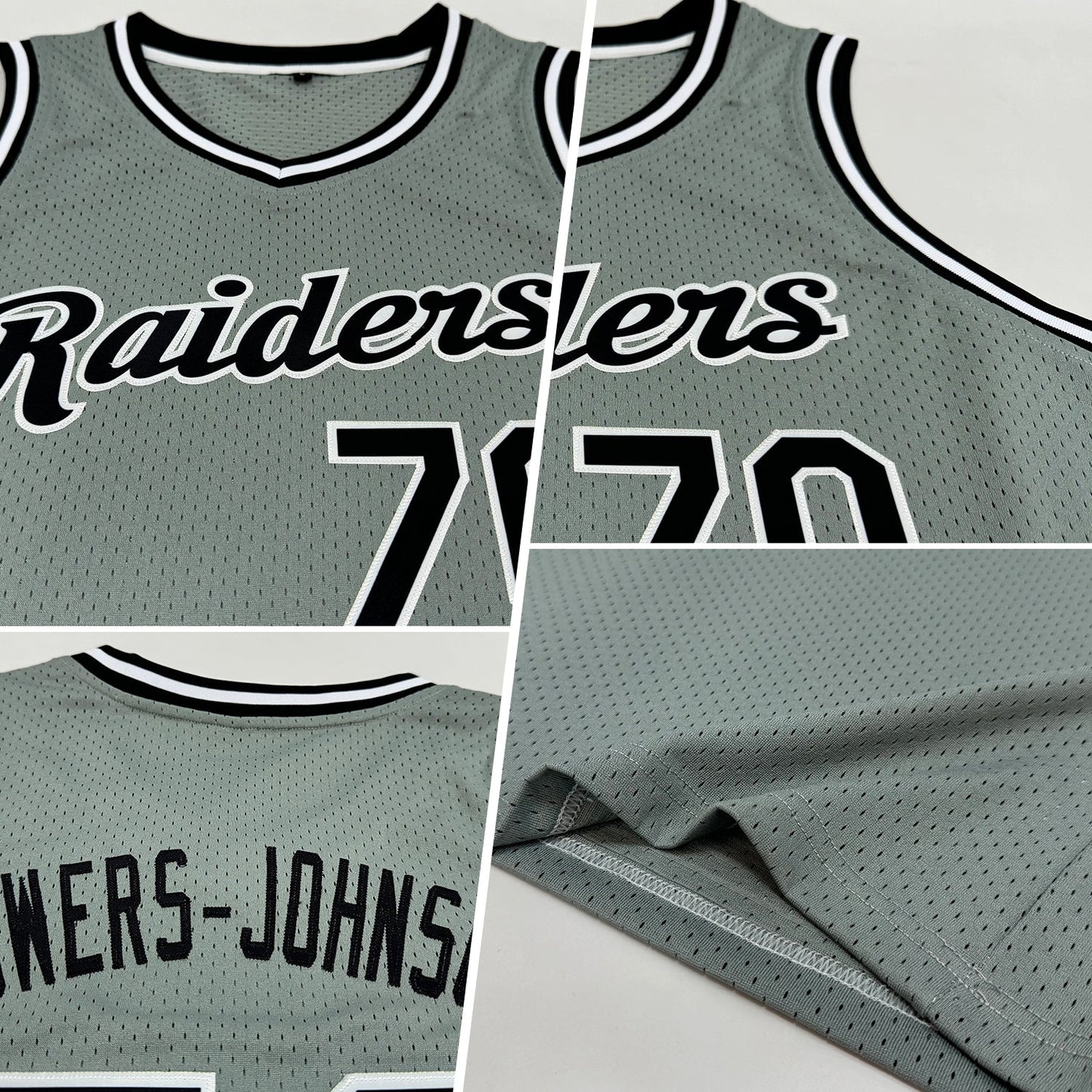 Custom Gray Black-White Authentic Throwback Basketball Jersey view 2