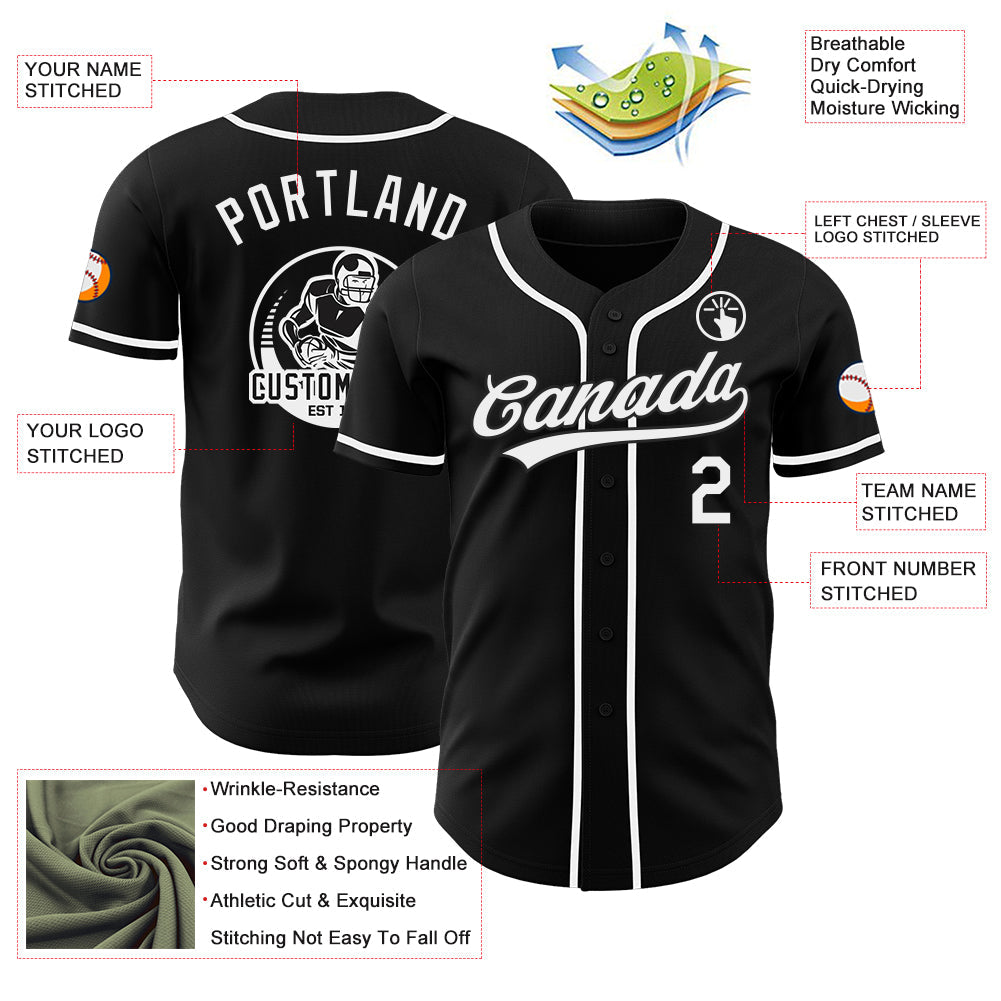 Custom Black-White Authentic Baseball Jersey view 3