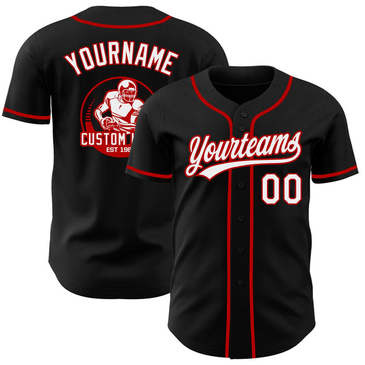 Custom Black White-Red Authentic Baseball Jersey - Main View
