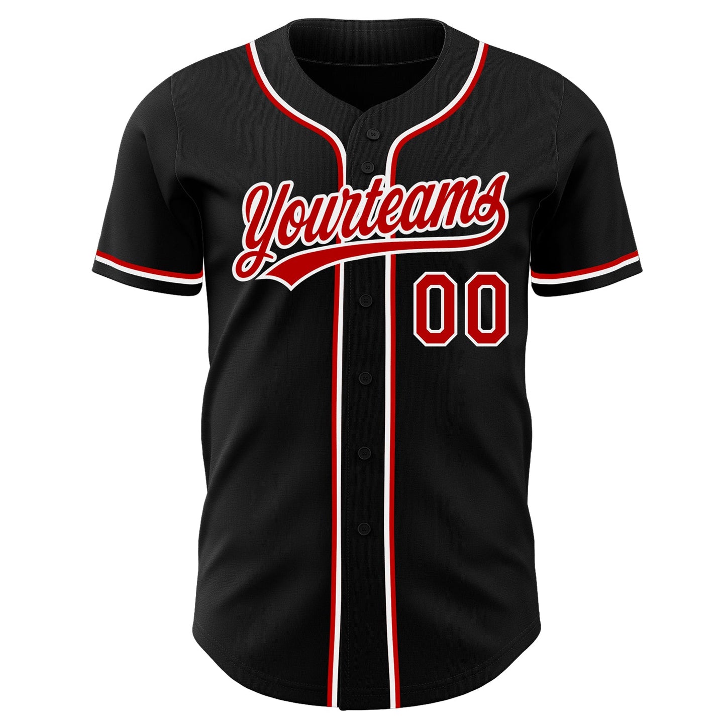 Custom Black Red-White Authentic Baseball Jersey view 2