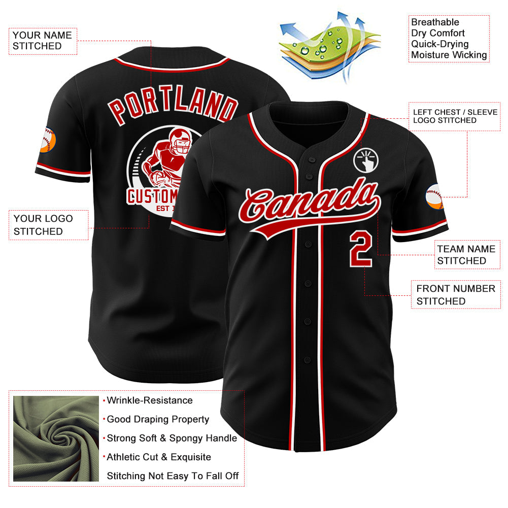 Custom Black Red-White Authentic Baseball Jersey view 3