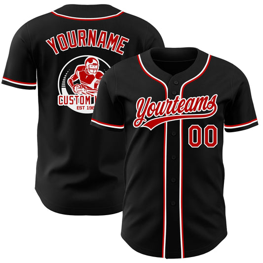 Custom Black Red-White Authentic Baseball Jersey - Main View