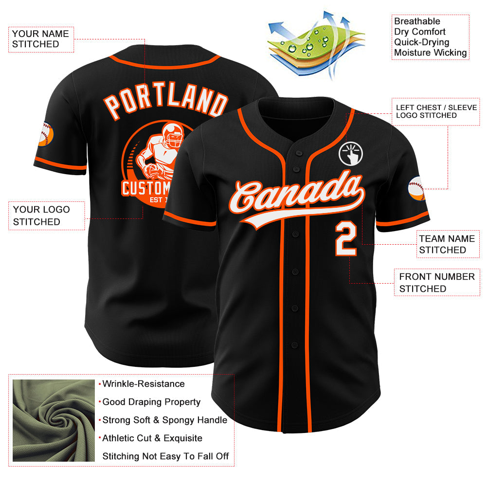 Custom Black White-Orange Authentic Baseball Jersey view 3
