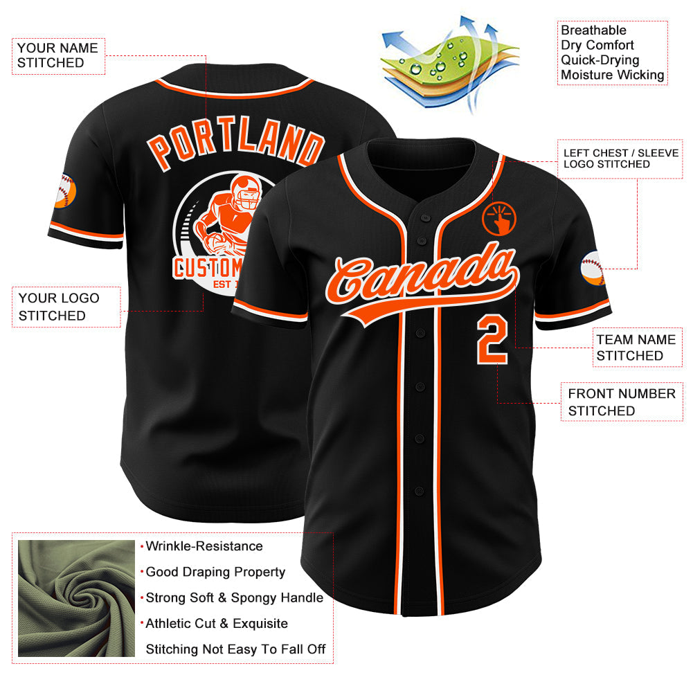 Custom Black Orange-White Authentic Baseball Jersey view 3