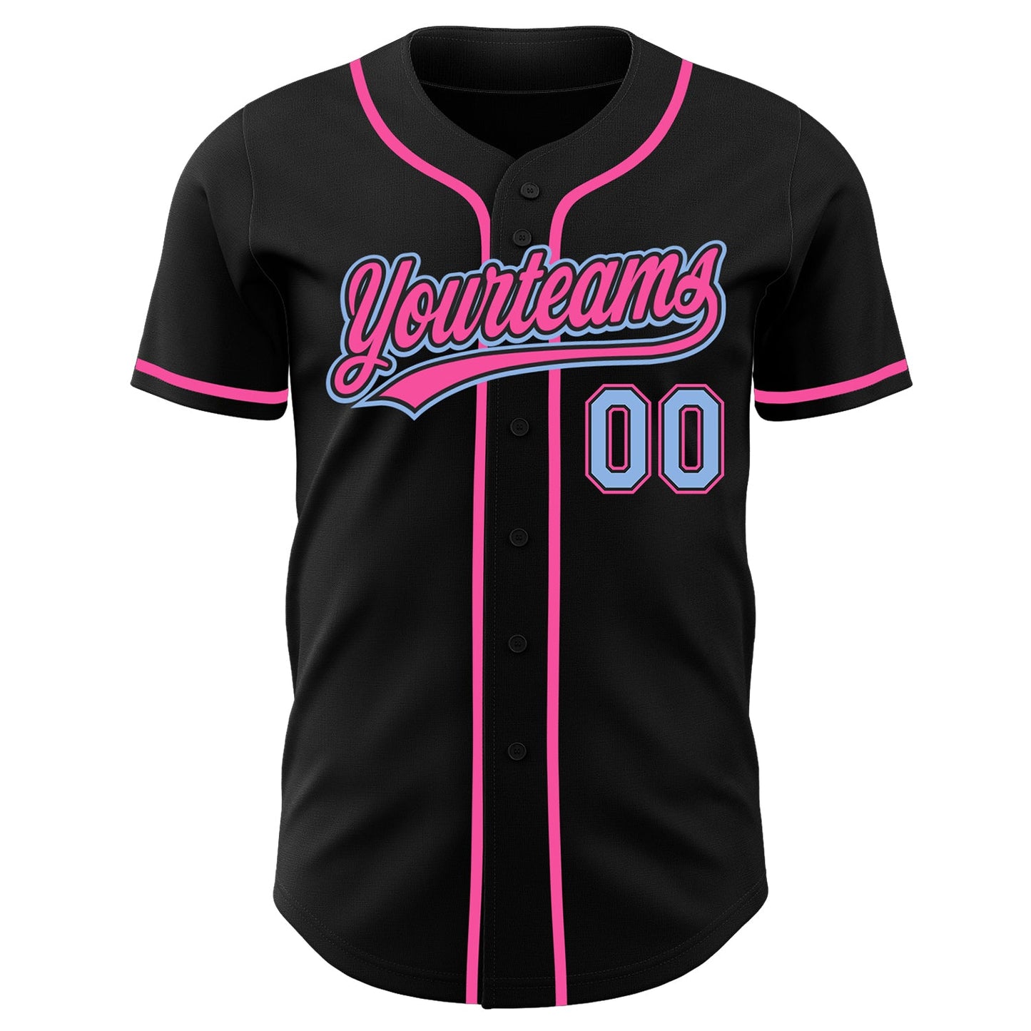 Custom Black Light Blue-Pink Authentic Baseball Jersey view 2