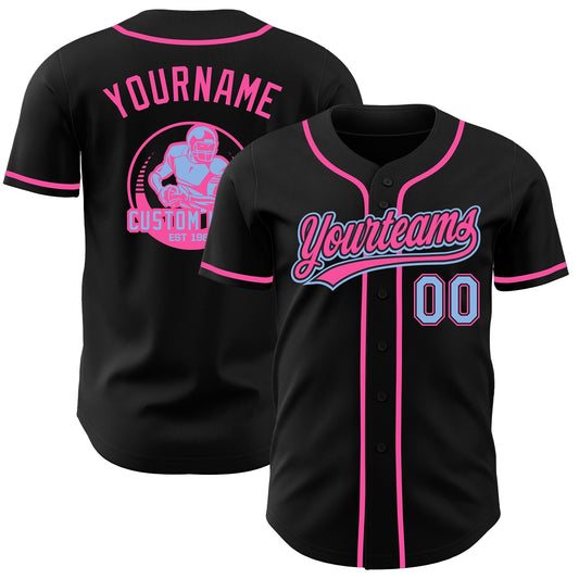 Custom Black Light Blue-Pink Authentic Baseball Jersey - Main View