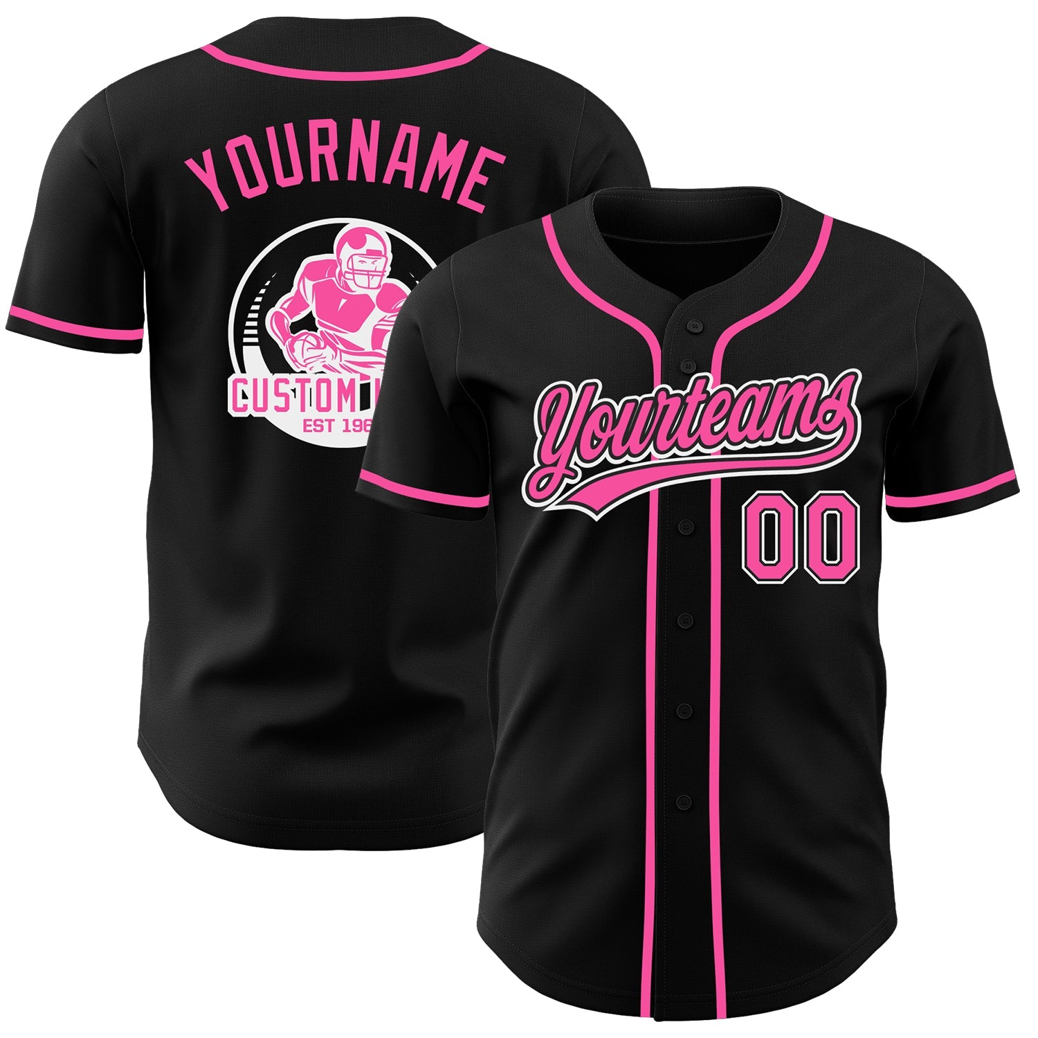Custom Black Pink-White Authentic Baseball Jersey - Main View