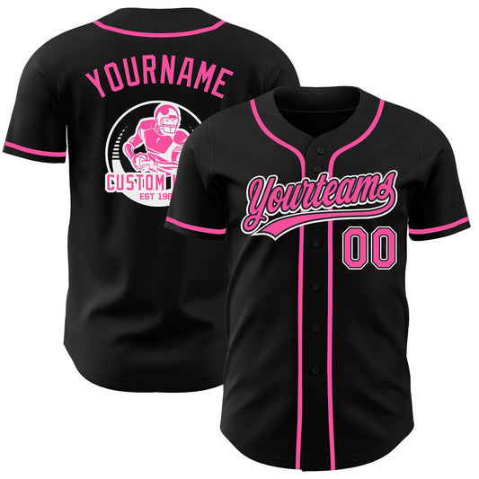 Custom Black Pink-White Authentic Baseball Jersey - Main View
