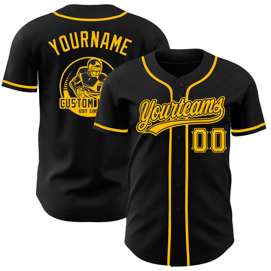 Custom Black-Gold Authentic Baseball Jersey - Main View