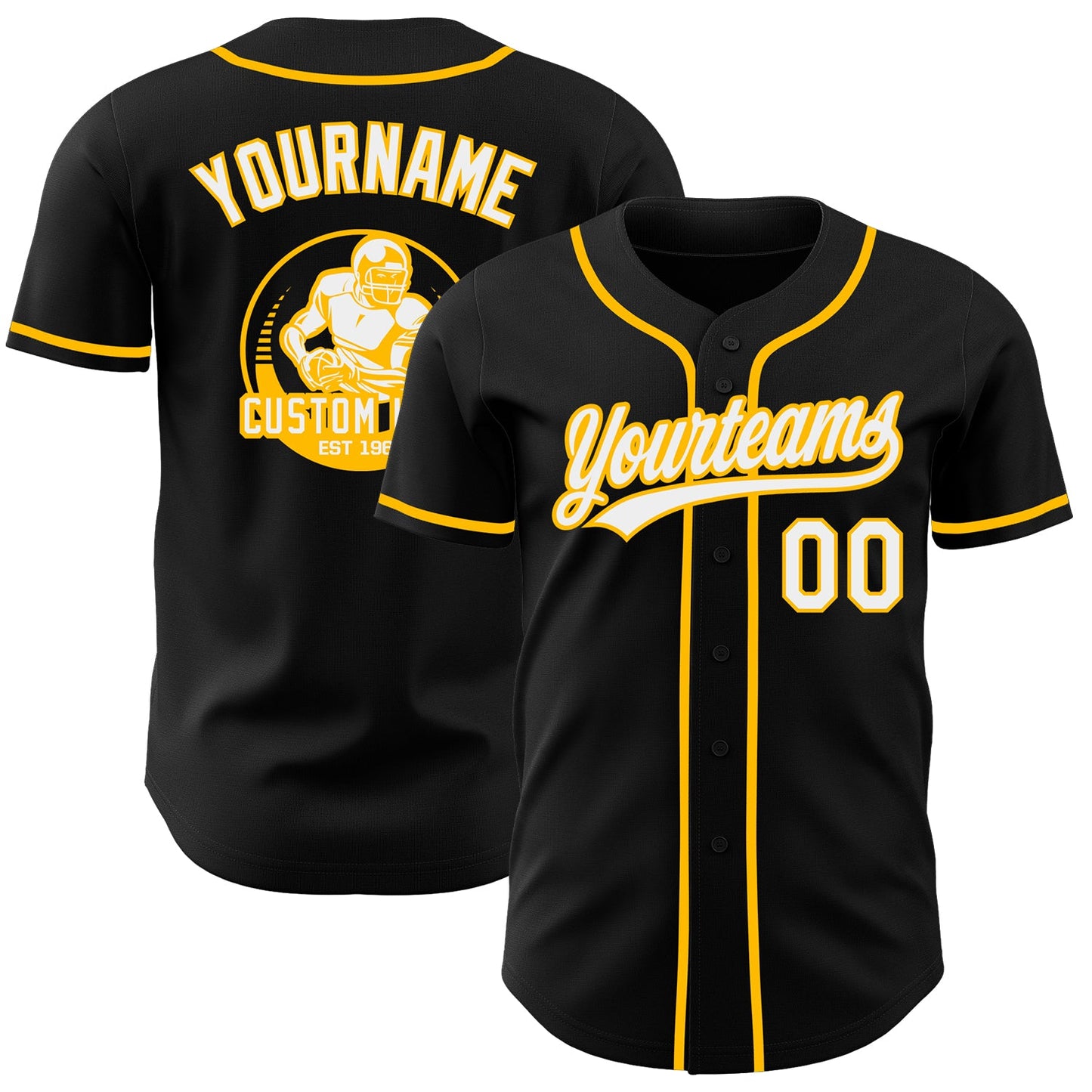 Custom Black White-Gold Authentic Baseball Jersey - Main View