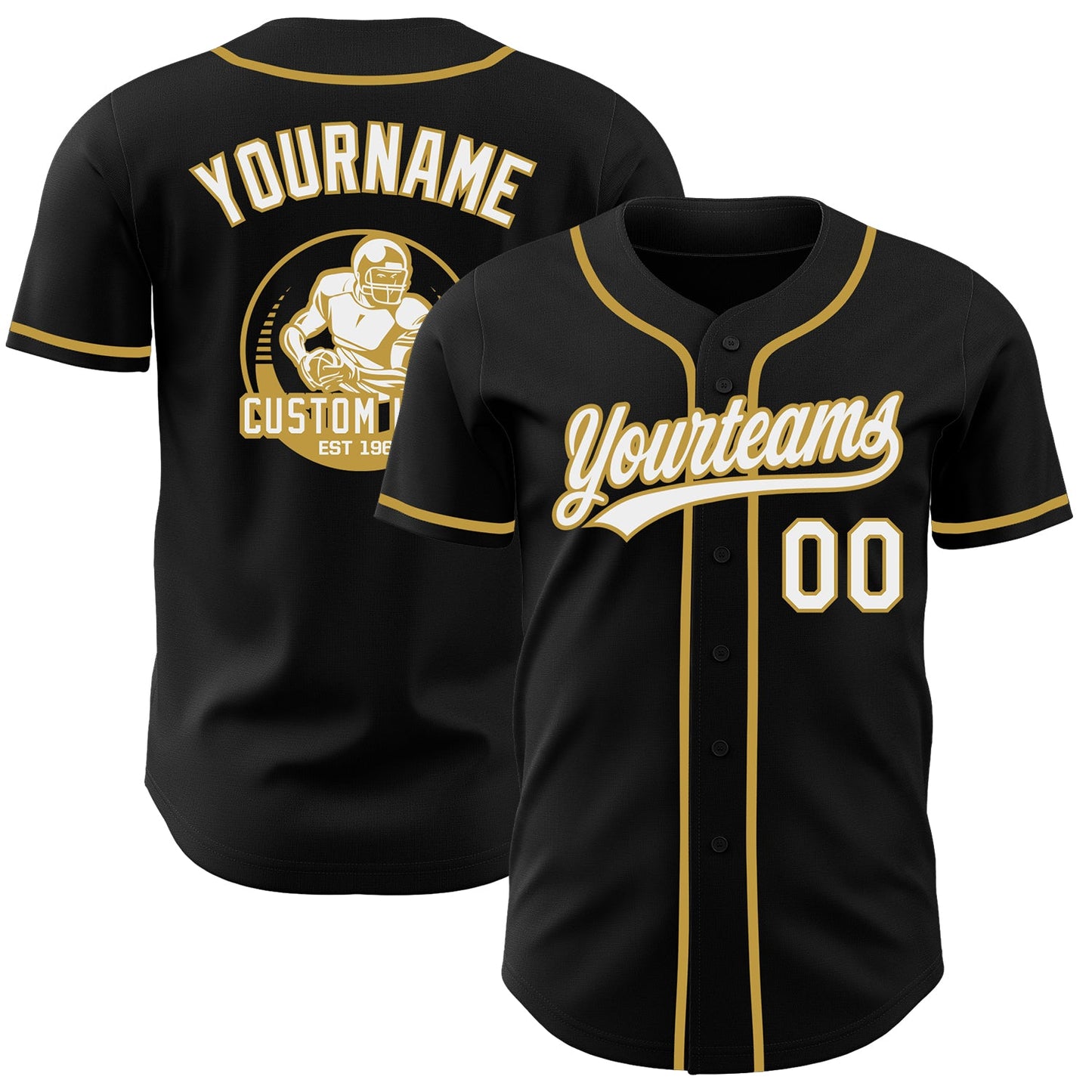 Custom Black White-Old Gold Authentic Baseball Jersey - Main View