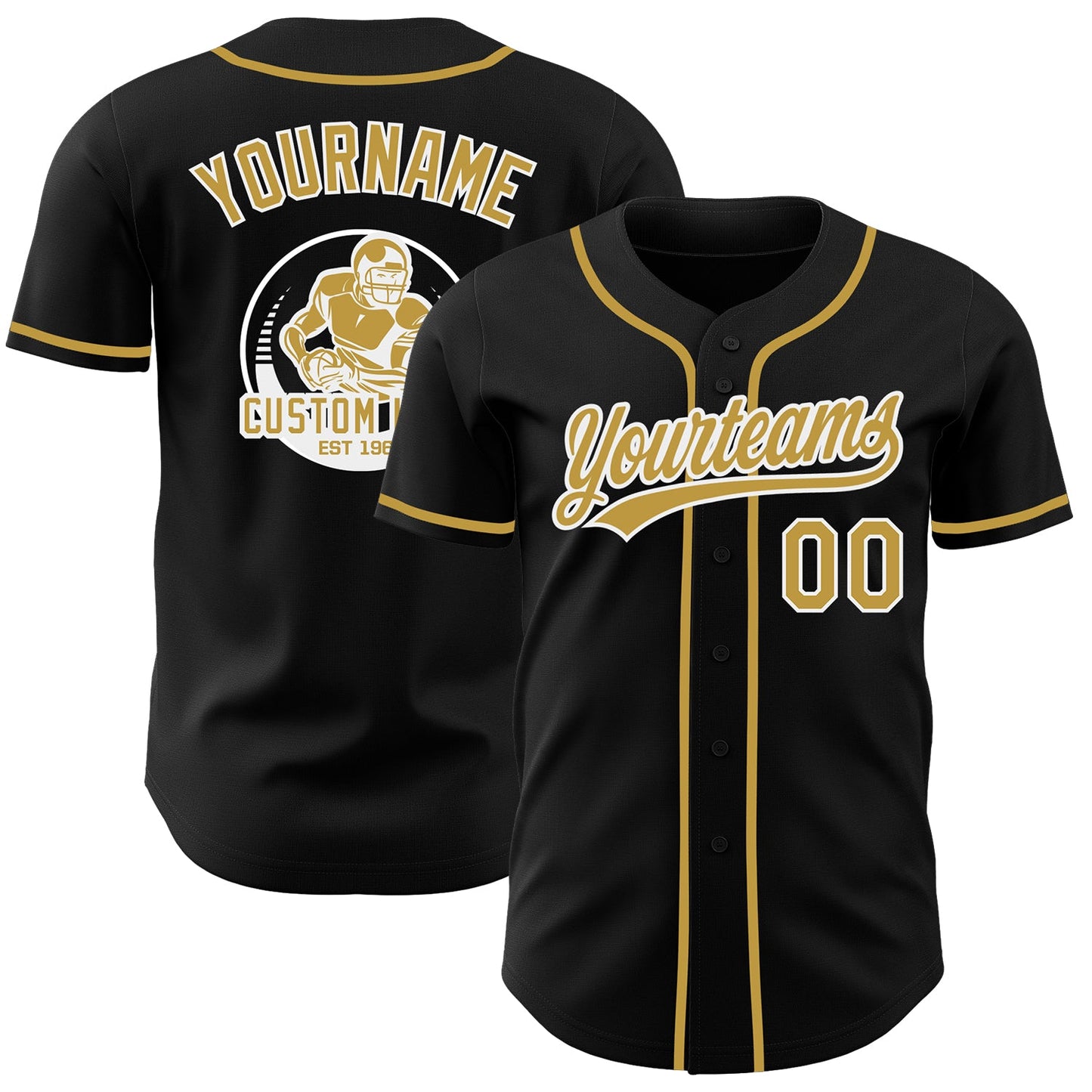 Custom Black Old Gold-White Authentic Baseball Jersey - Main View