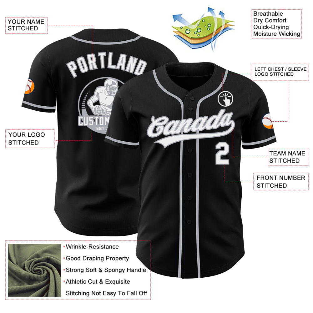 Custom Black White-Gray Authentic Baseball Jersey view 3