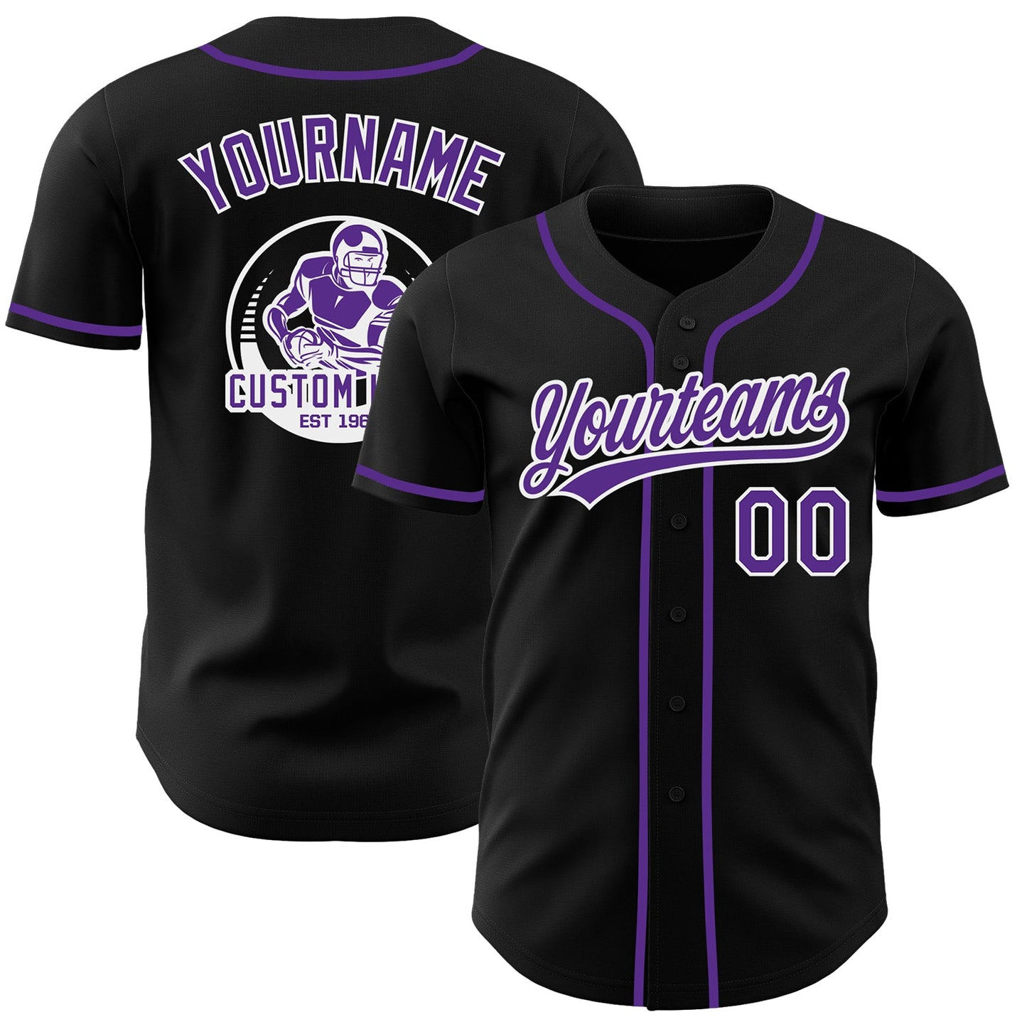 Custom Black Purple-White Authentic Baseball Jersey - Main View