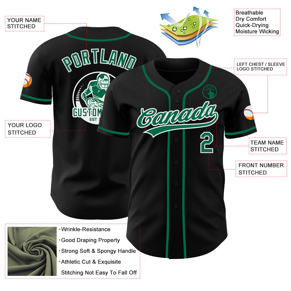 Custom Black Kelly Green-White Authentic Baseball Jersey view 3