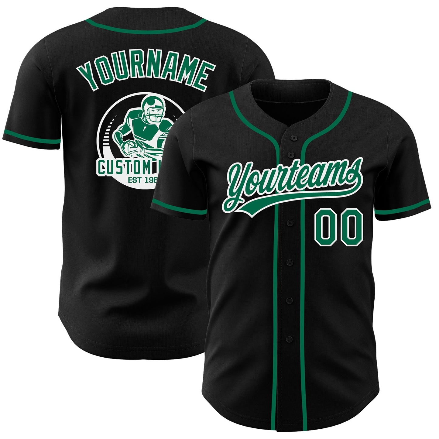 Custom Black Kelly Green-White Authentic Baseball Jersey - Main View