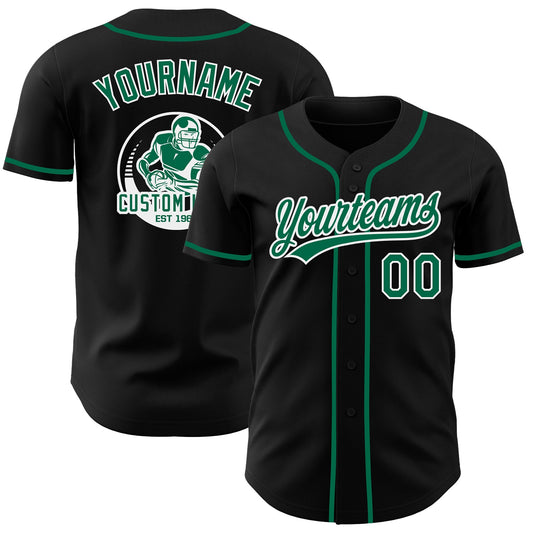 Custom Black Kelly Green-White Authentic Baseball Jersey - Main View