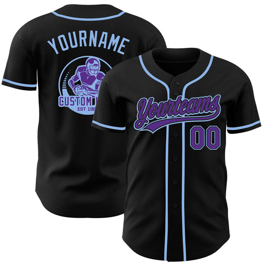 Custom Black Purple-Light Blue Authentic Baseball Jersey - Main View