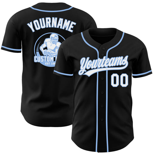 Custom Black White-Light Blue Authentic Baseball Jersey - Main View