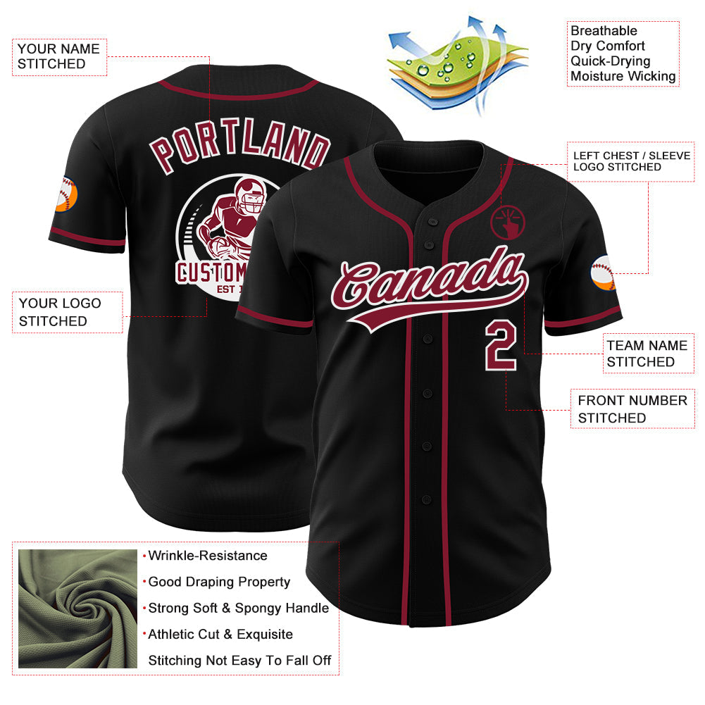 Custom Black Crimson-White Authentic Baseball Jersey view 3