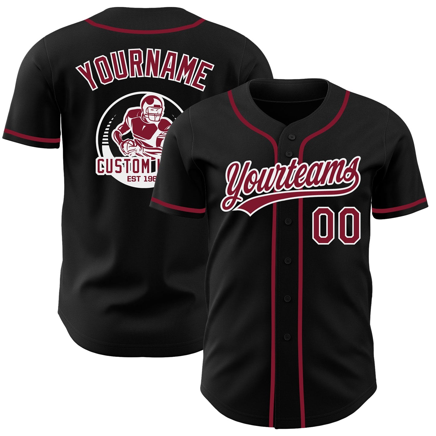 Custom Black Crimson-White Authentic Baseball Jersey - Main View