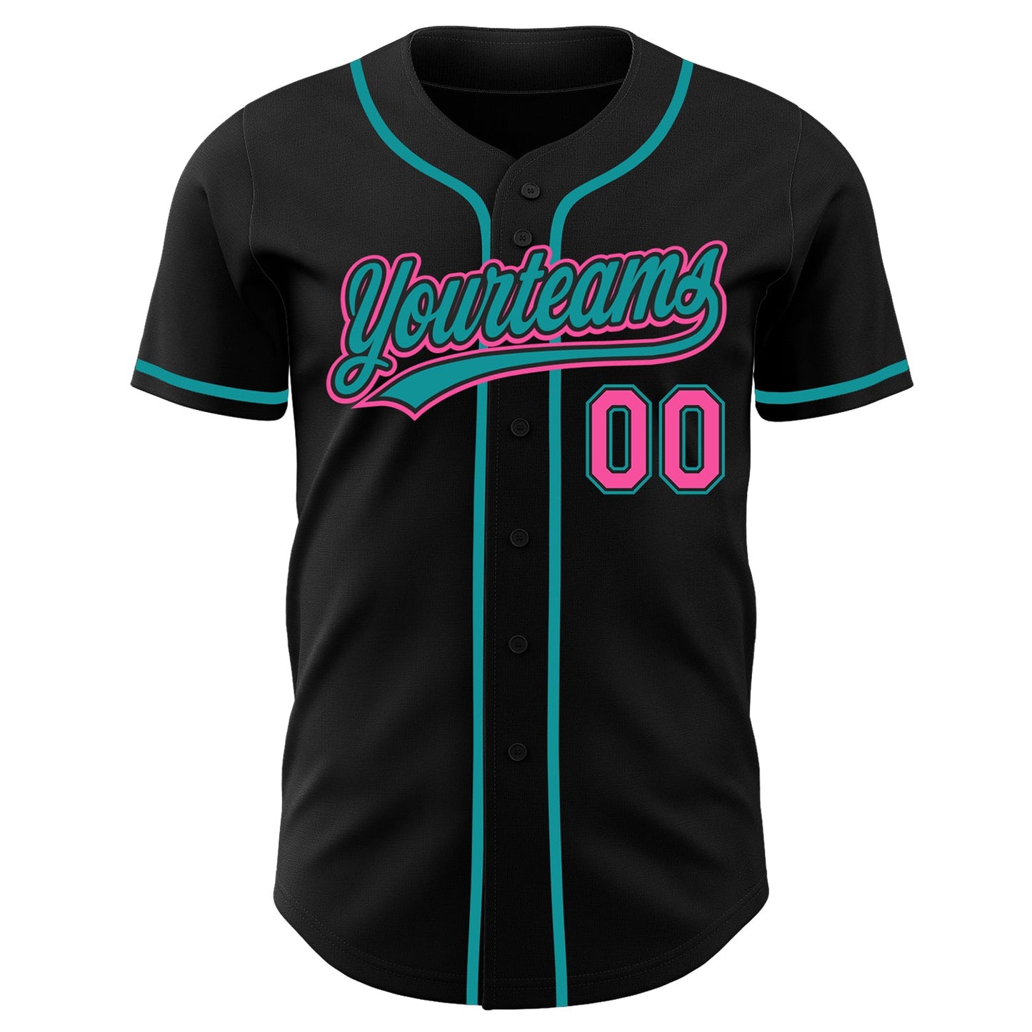 Custom Black Pink-Teal Authentic Baseball Jersey view 2